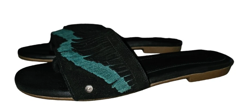 Sandali Ugg donna taglia 5 5 Binx frange nere scamosciate infradito usati in ottime condizioni