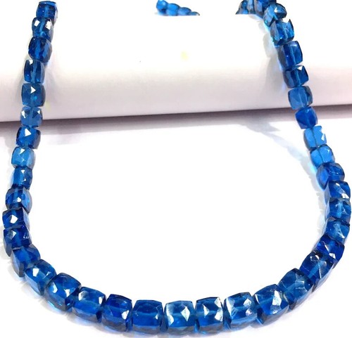 AAA+Rare Natural Blue Spinel Cube Shape Beads Faceted Neon Apatite Chain Beads. - Picture 7 of 10