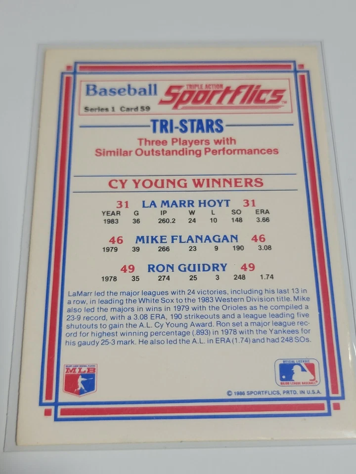 RON GUIDRY, FLANAGAN, HOYT 1986 Sportflics #59.  YANKEES - Image 2 of 2