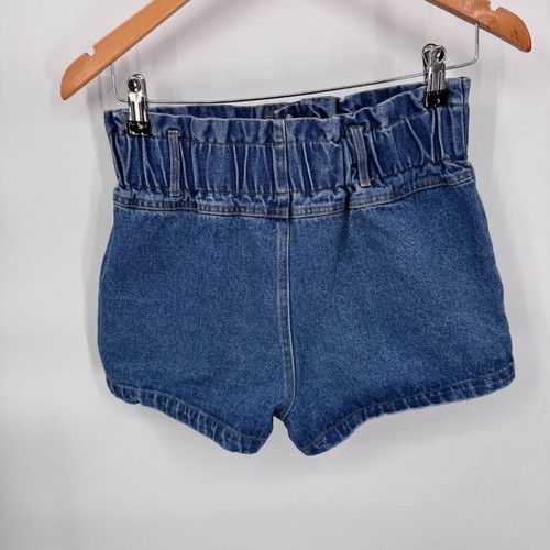Honey Punch Paperbag High Waist Shorts Womens Medium Blue Cotton Button Fly - Picture 4 of 6
