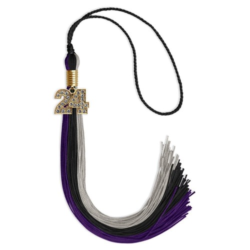 Endea Graduation Black/Purple/Grey Tassel With Gold Date Drop - Picture 13 of 21