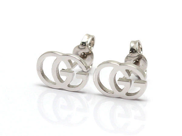 Boucles d'oreilles GUCCI GG goujons fabriqués en Italie K18WG or blanc accessoires femmes