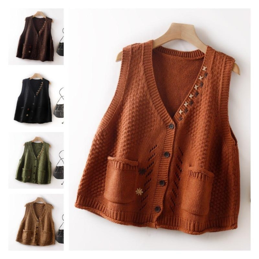 Women Gilet Knitted Waistcoat Tank Tops Cardigan Coat Sweater Jumper Vest