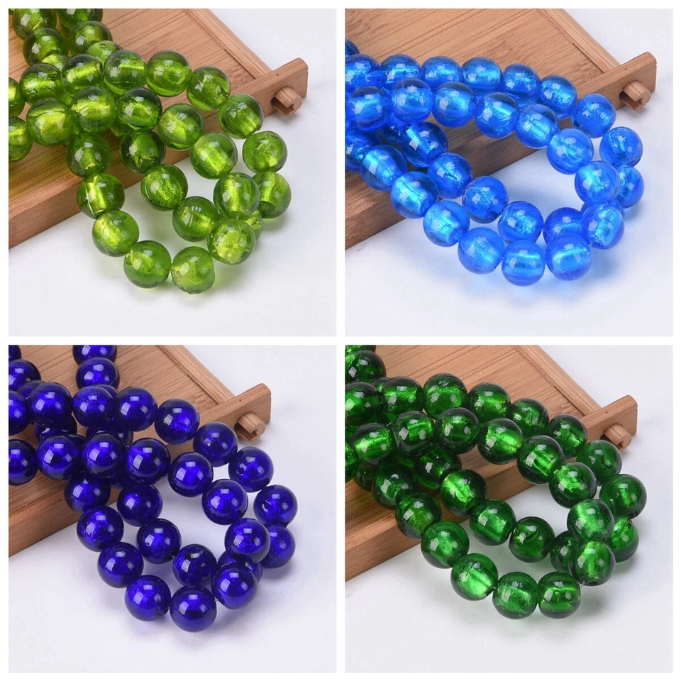 Cuentas sueltas redondas de vidrio de murano de lámina de 8 mm 10 mm 12 mm para hacer joyas 10 un. Foto 3 de 4