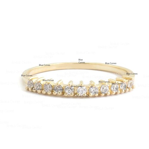 SI Diamond Half Eternity Ring 14k Solid Yellow Gold Handmade Fine Jewelry US 7 - Picture 1 of 2