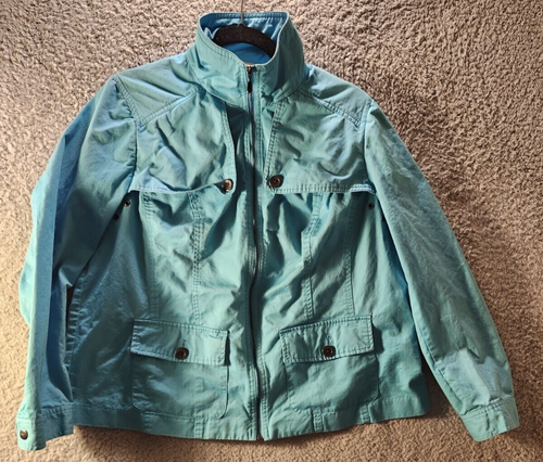 Studio Works Womens Spring Jacket Sz 1X Aqua Blue Zip Pockets Buttons Travel - Picture 1 of 17