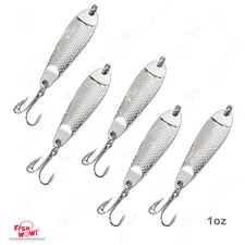 5pcs Fish WOW! 1oz Casting Jigs Hammered spoons Silver Treble hook