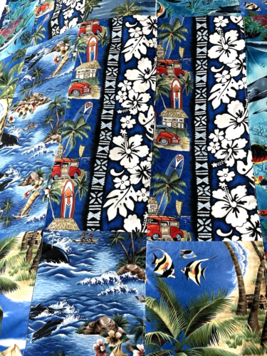 Handmade BRIGHT Hawaiian Tropical PATCHWORK Cotton TABLE,THROW 52"x49" - 2 SIDED - Picture 11 of 12