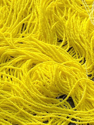 Antique Vintage Micro Seed Beads-14/0 Opaque Bright Intense Lemon Yellow Hanks