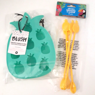 Blush Silicone Pineapple Shaped Ice Mold Tray & 4 Stirrers New in Package