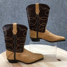 Vintage Western Boot Youth 2.5D Two Toned Brown Leather Pointed Toe Mid Pull On