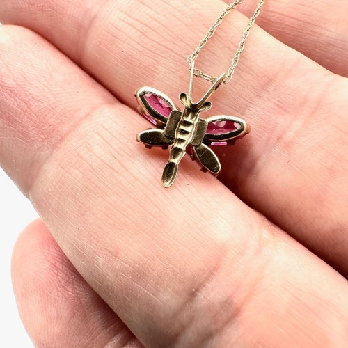 Womens Necklace 10K Yellow Pink Sapphire Opal Butterfly Pendant - Picture 4 of 5