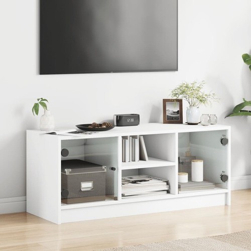 TV Cabinet with Glass Doors-White - Picture 3 of 9