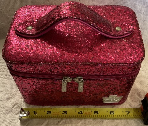 Caboodles “On The Go” Hot Pink Glitter Mini Girls Make-up Case W/ Mirror Zipper - Picture 12 of 14