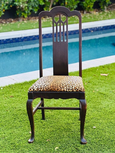 Karpen Vintage Leopard Print Mid Century Modern Dining Room Wood Chair
