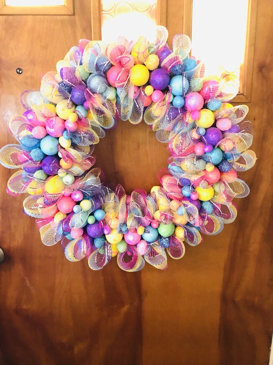 EASTER EGG WREATH STYROFOAM PASTEL EGGS AND DECO MESH 24 DIAMETER NEW HANDMADE