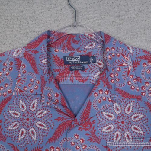 Polo Ralph Lauren Vintage Camp Shirt Mens Size XL Blue Red Floral Loop Collar - Picture 3 of 16
