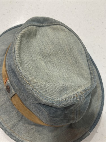 SOMBRERO CUBO DE MEZCLILLA Levi's Vintage LEVIS Naranja Pestaña Ligero Denim Con Liner ¡RARO! - Imagen 9 de 12