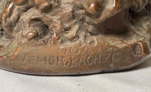 LARGE RARE Antique running horse ashtray Armor Bronze clad statue sculpture dish - 第 12/16 張圖片