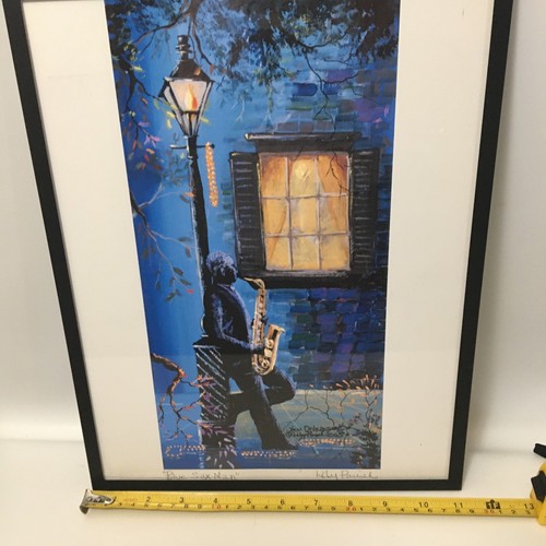 Jazz Saxophonist Blue Sax Man New Orleans Print Signed Lily Parish Rare Vintage - Picture 5 of 9