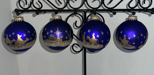 Krebs Glass Blue and Gold Nativity Ornaments 2.5” Set of 4 in Box Vintage - Picture 4 of 9