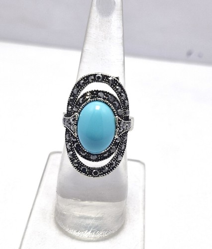 925 Sterling Silver Ring Turquoise Gemstone Jewelry Size 7 Beautiful