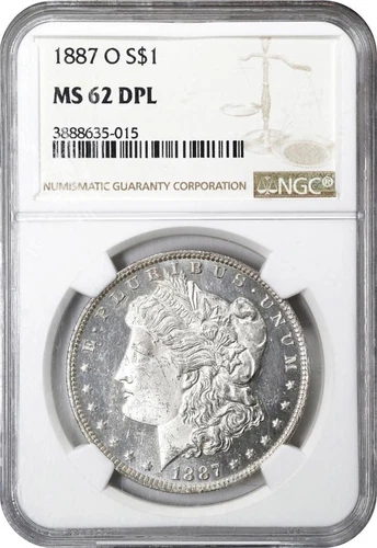 1887 O NGC MS-62 DPL Morgan Silver Dollar Black & White Free Shipping