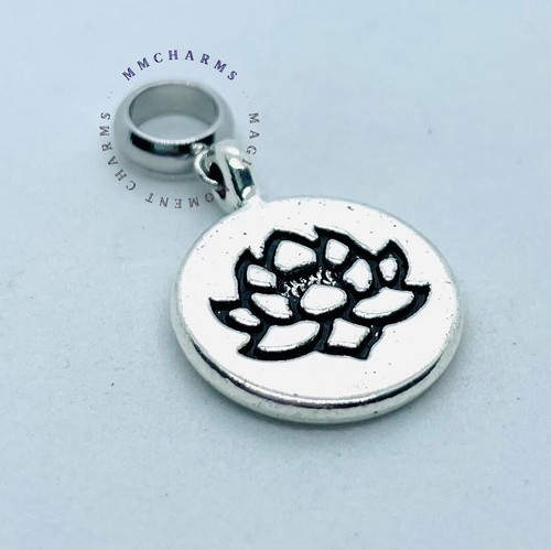 LOTUS FLOWER Spiritual Buddha Purity European Charm & Gift Pouch - Silver Tone - Picture 2 of 5