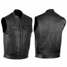 DALLX SOA Men's Motorcycle Club Leather Vest Concealed Carry Arms Solid Back