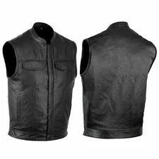 DALLX SOA Men's Motorcycle Club Leather Vest Concealed Carry Arms Solid Back
