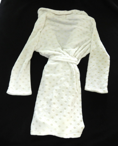 Martha Stewart Women's White w/ Gold Polka Dot Holiday Plush Bath Robe One Size - Picture 3 of 23