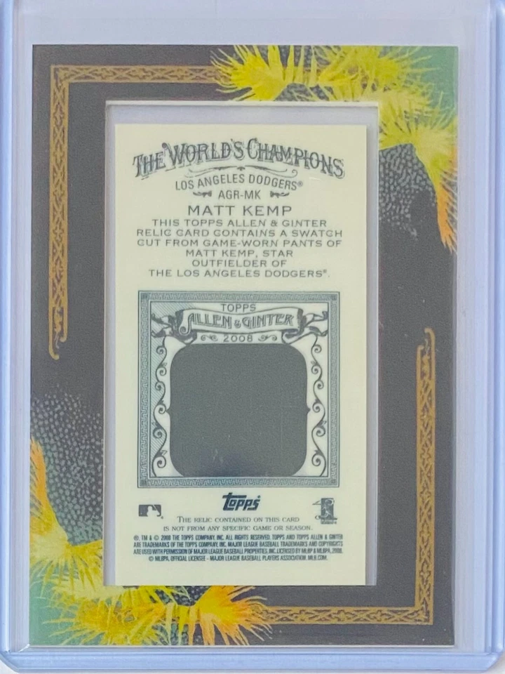 2008 Topps Allen & Ginter's 'Mini Relics' #AGR-MK Matt Kemp (MEM) - Image 2 of 2