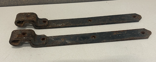 2 Antique Iron Straps Hinges Offset 14" x 1.25" Barn Farmhouse - Picture 2 of 6