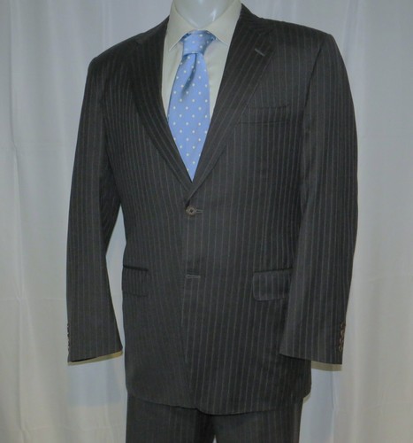 Traje Canali 13320 Drop 7 Etiqueta Azul Gris Rayas Dos Botones 42L - Imagen 9 de 17