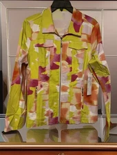 NWT BEREK Kiwi Green Fuchsia Pink Orange White Cotton Stretch Full Zip Jacket M