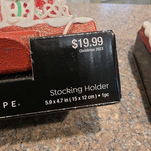 2 Gingerbread House Christmas Shoppe Stocking Holders Fireplace Mantle Holder - Picture 10 of 10