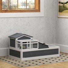 Image of PawHut Wooden Tortoise House Indoor Outdoor w/ Balcony, Tray, Openable Roof