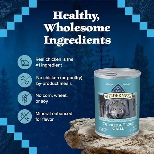 Blue Buffalo Wilderness Huhn & Forelle Nassfutter für Hunde 6 Dosen & 1 blaue Welpendose - Bild 3 von 4