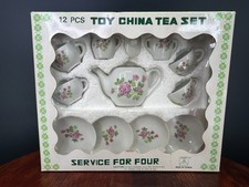 Vintage TOY CHINA TEA SET JAPAN Rose Pattern NOS 12Pcs. FLAW