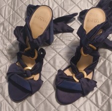 Alexandre Birman Blue Silk Ankle-Wrap Sandals 37 Dress Wedding Festive Shoes 