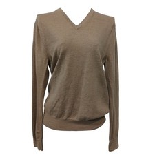 EXPRESS 100 Extra Fine Merino Wool V Neck Sweater Taupe Long Sleeve Womens sz M