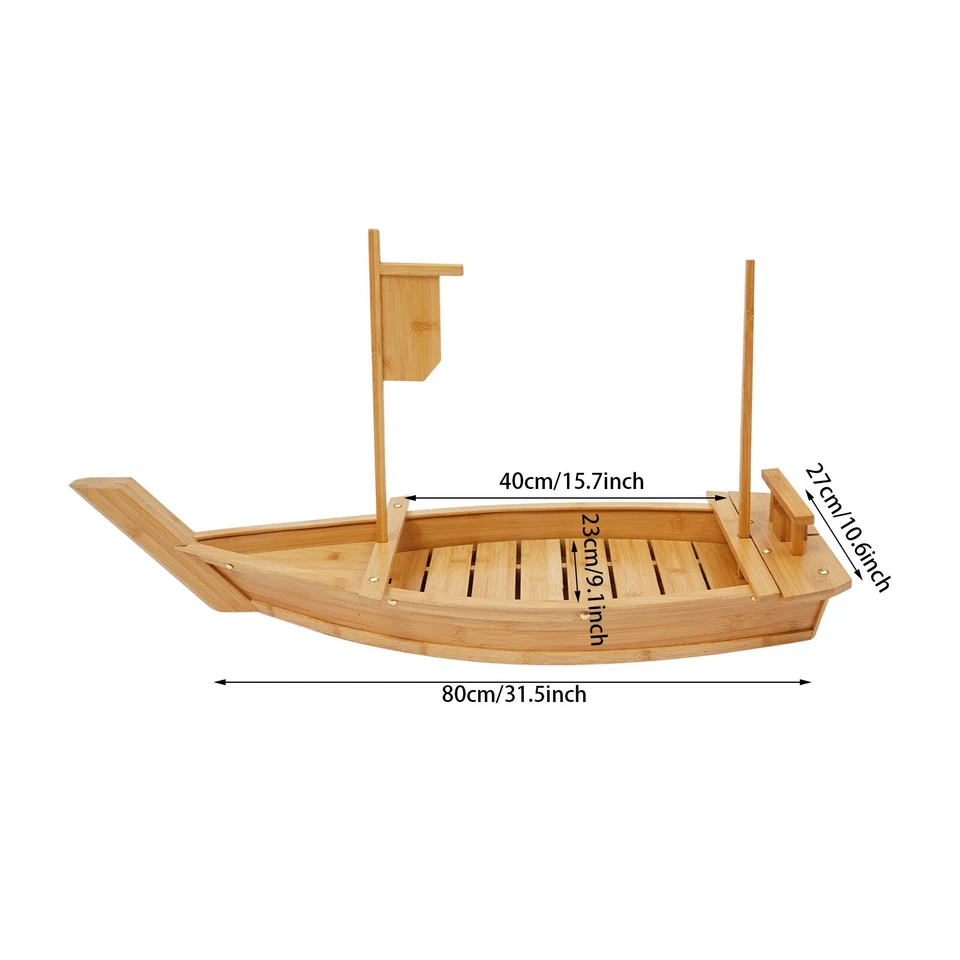 Serving Sushi Boat Tray Platter 31.5" Wooden Bamboo Nautical Decor Food Display - Image 2 of 4