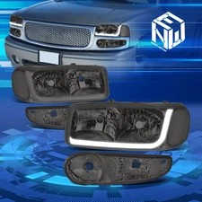 For 01-07 GMC Sierra Yukon LED DRL Smoked/Clear Corner Headlight w/Bumper Lamps