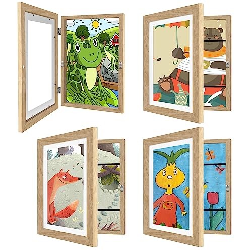 4 Pack Kids Art Frames 8.5x11 Inch Kids Artwork Flip 4-Pack, 8.5"x11" Wood - Picture 6 of 7