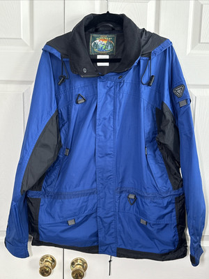 Hodgman Drywear Jacket Blue Removable Hood Vented Pockets Packable Coat Sz L