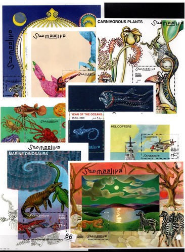 = 8 S/S SOMALIA - MNH - NATURE - FISH - INSECTS - BIRDS - AVIATION