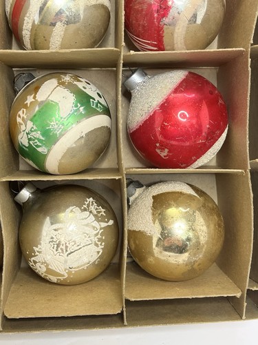 George Franke Lot of 12 Striped Painted Stencil Glass Christmas Ornaments w box - Bild 5 von 11