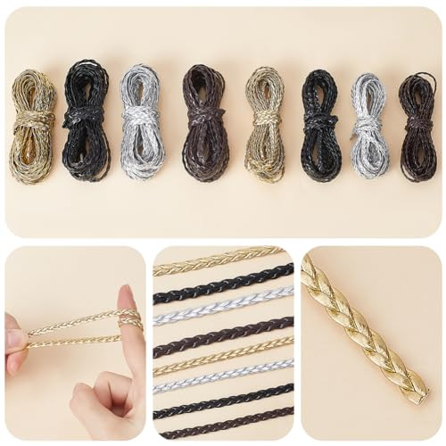 5m Braided Leather Cord 5mm Gold PU Leather Rope 2mm Thick Flat Folded - Picture 4 of 6