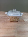 Vintage CorningWare 1-3/4 QT Square Floral Casserole Dish Glass Pyrex Lid