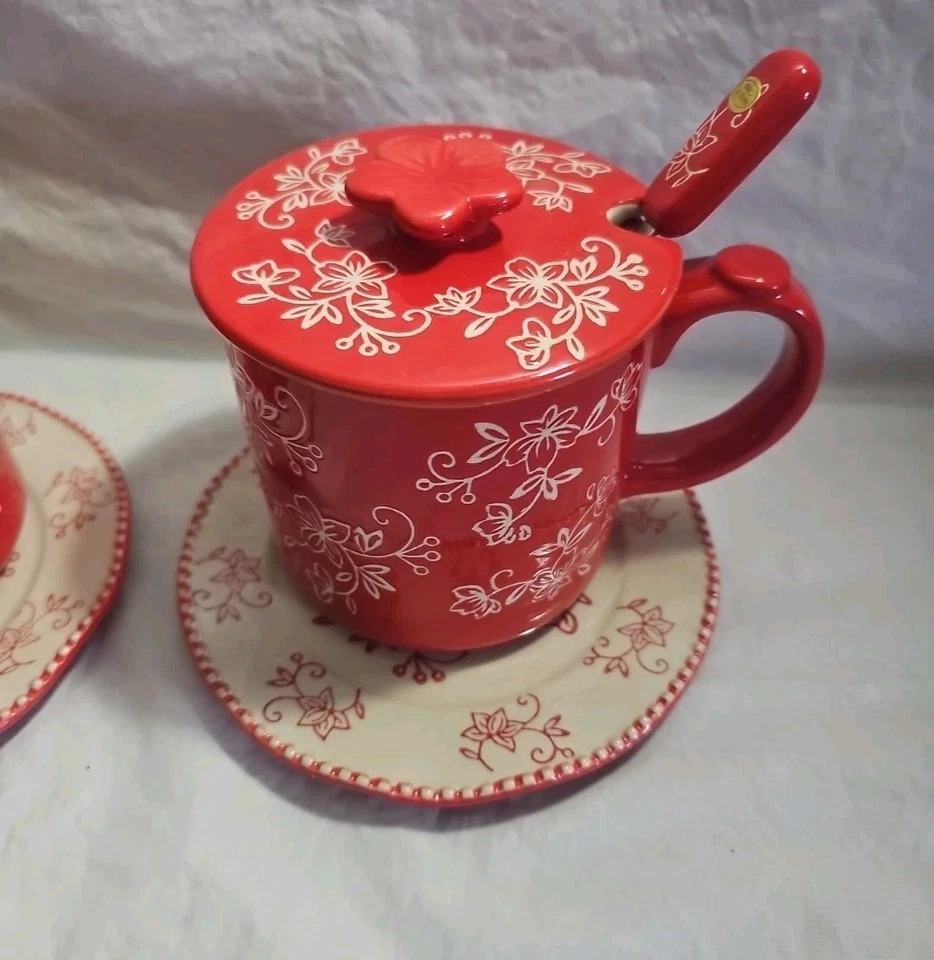 Temp-tations Floral Encaje 2 Juegos 20-oz Taza con Tapa, Cuchara y Posavasos Sopa Sándwich Foto 4 de 4